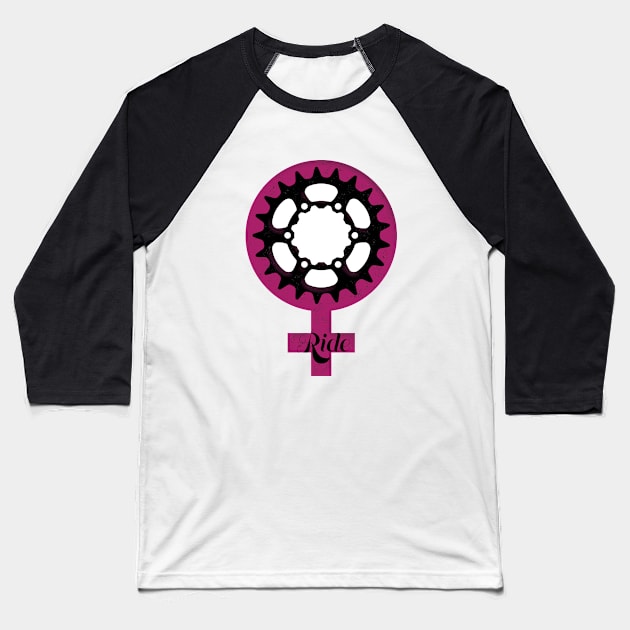 Chain Ring Girl Power RIDE! Baseball T-Shirt by NeddyBetty